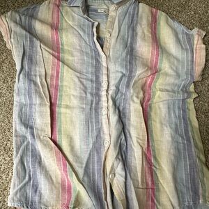 Lightweight Button-Front Striped Shirt in Pastel Multi
